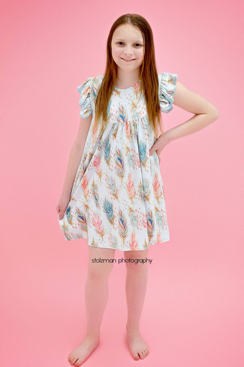 Sparkly Feather Milk Silk Flutter Dress - Great Lakes Kids Apparel LLC