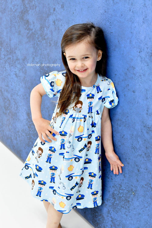 Police Inspired Flutter Milk Silk Dress - Great Lakes Kids Apparel LLC