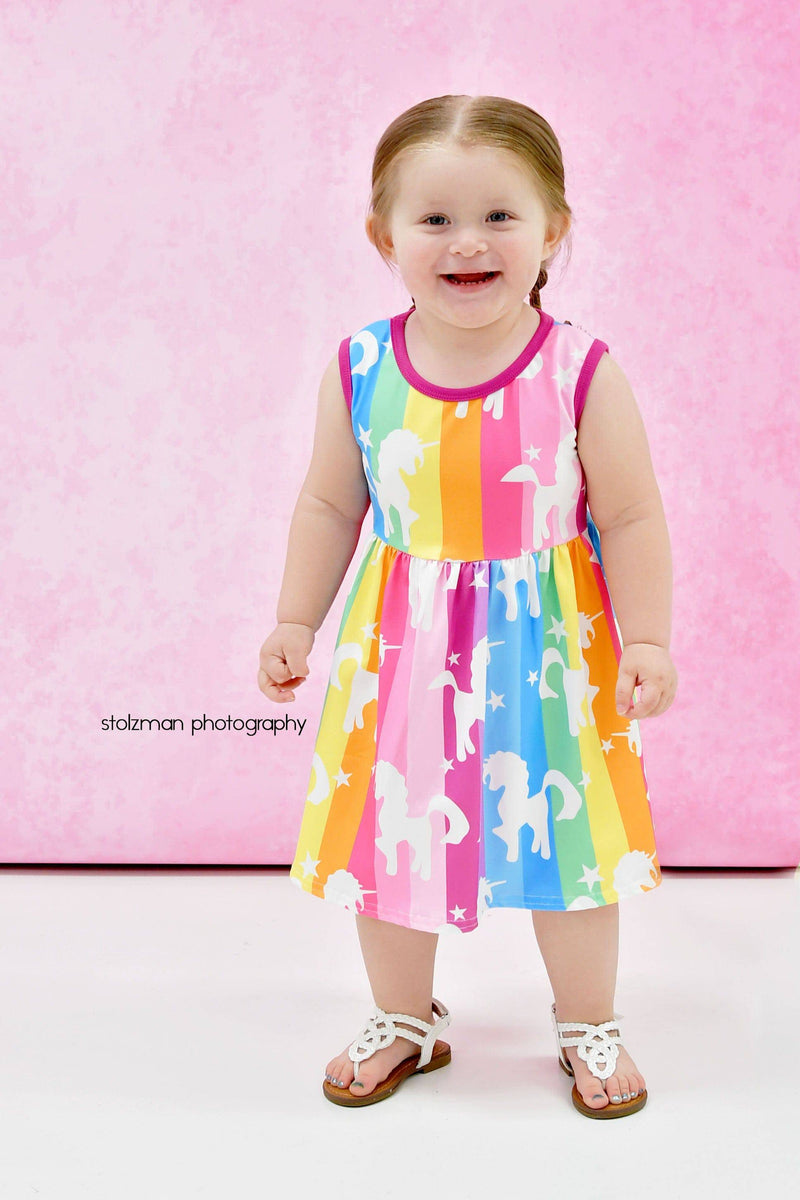 Rainbow Unicorn Milk Silk Tank Dress - Great Lakes Kids Apparel LLC
