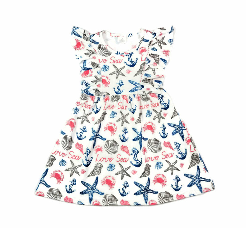 Love The Sea Ruffle McKenzie Milk Silk Dress - Great Lakes Kids Apparel LLC