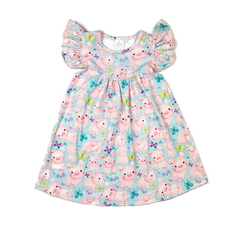 Floral Pig Milk Silk Flutter Dress - Great Lakes Kids Apparel LLC