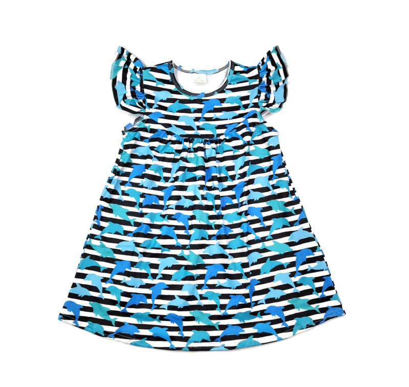 Striped Dolphin Milk Silk Flutter Dress - Great Lakes Kids Apparel LLC