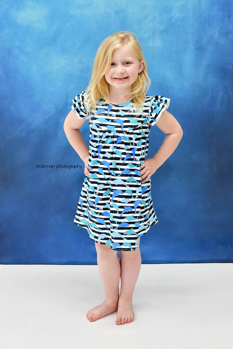 Striped Dolphin Milk Silk Flutter Dress - Great Lakes Kids Apparel LLC