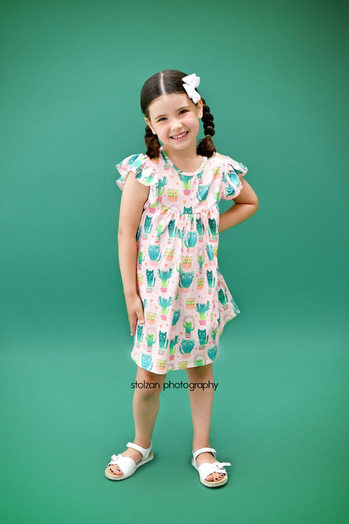 Kitty Cactus Milk Silk Flutter Dress - Great Lakes Kids Apparel LLC