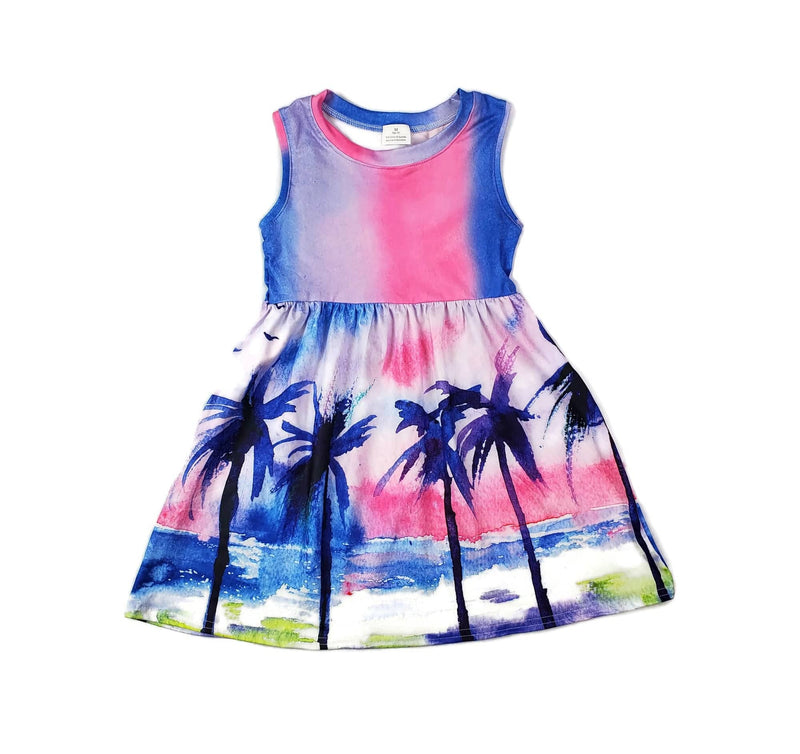 Palm Tree Milk Silk Tank Dress - Great Lakes Kids Apparel LLC