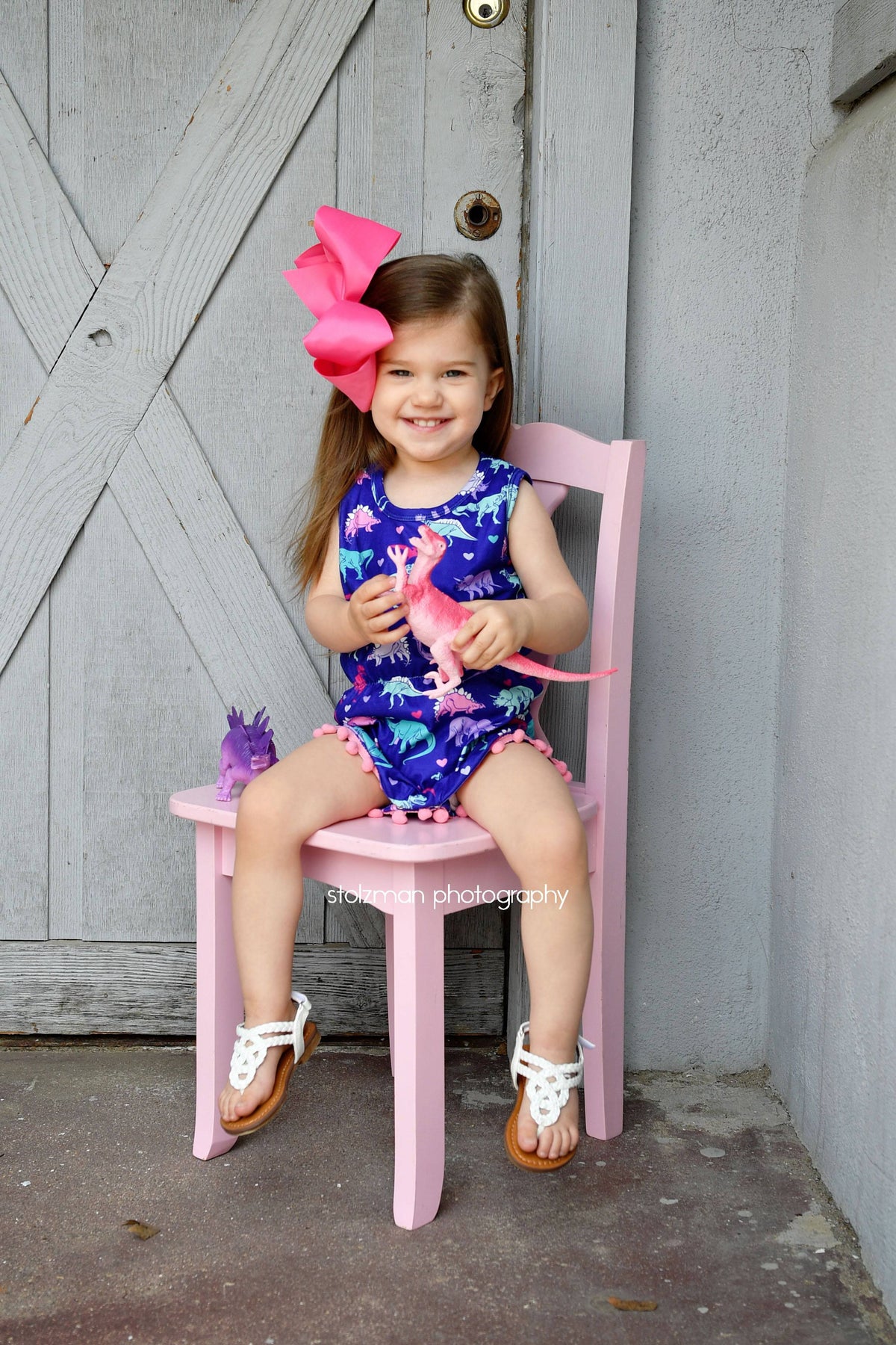 Dinosaur Milk Silk Pom Pom Romper - Great Lakes Kids Apparel LLC