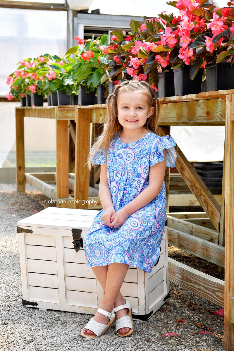 Blue Paisley Flutter Milk Silk Dress - Great Lakes Kids Apparel LLC