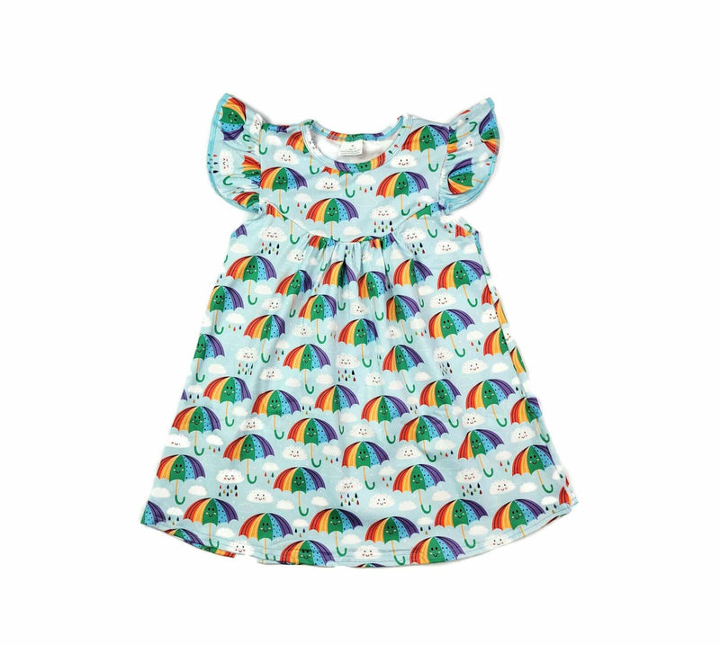 Rainbow Umbrella Milk Silk Flutter Dress - Great Lakes Kids Apparel LLC