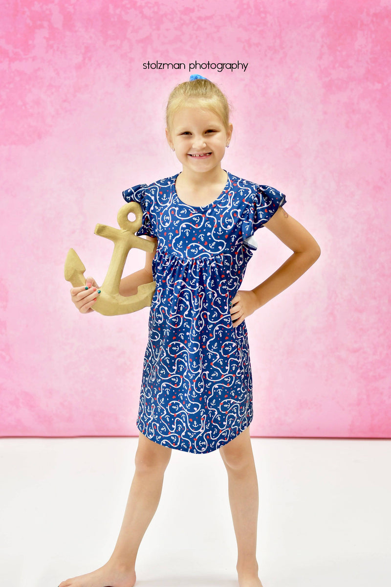 Anchors Away Milk Silk Flutter Dress - Great Lakes Kids Apparel LLC