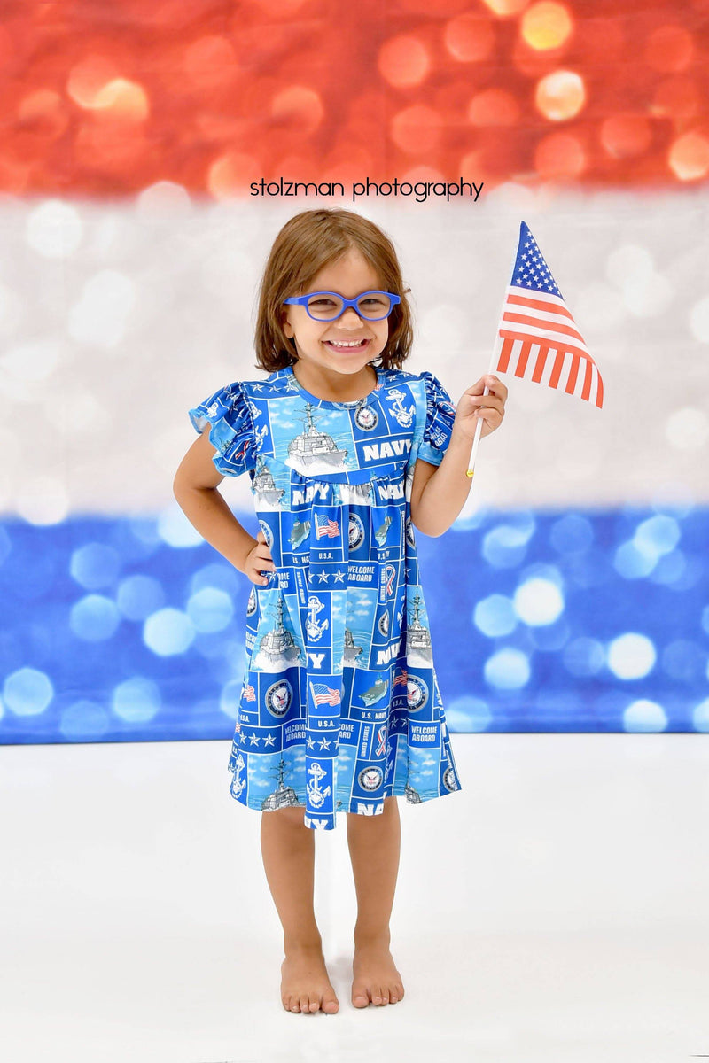 Navy Milk Silk Flutter Dress - Great Lakes Kids Apparel LLC