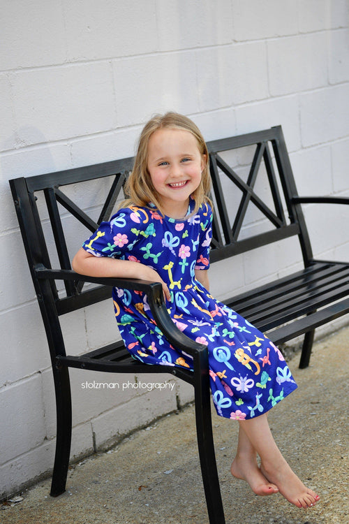 Balloon Animal Short Sleeve Milk Silk Dress - Great Lakes Kids Apparel LLC
