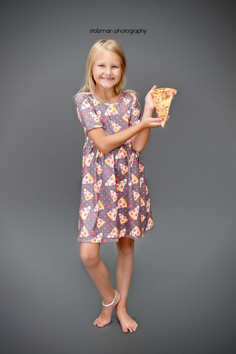 Pizza Short Sleeve Milk Silk Dress - Great Lakes Kids Apparel LLC