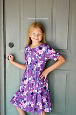 Purple Floral Short Sleeve Milk Silk Dress - Great Lakes Kids Apparel LLC