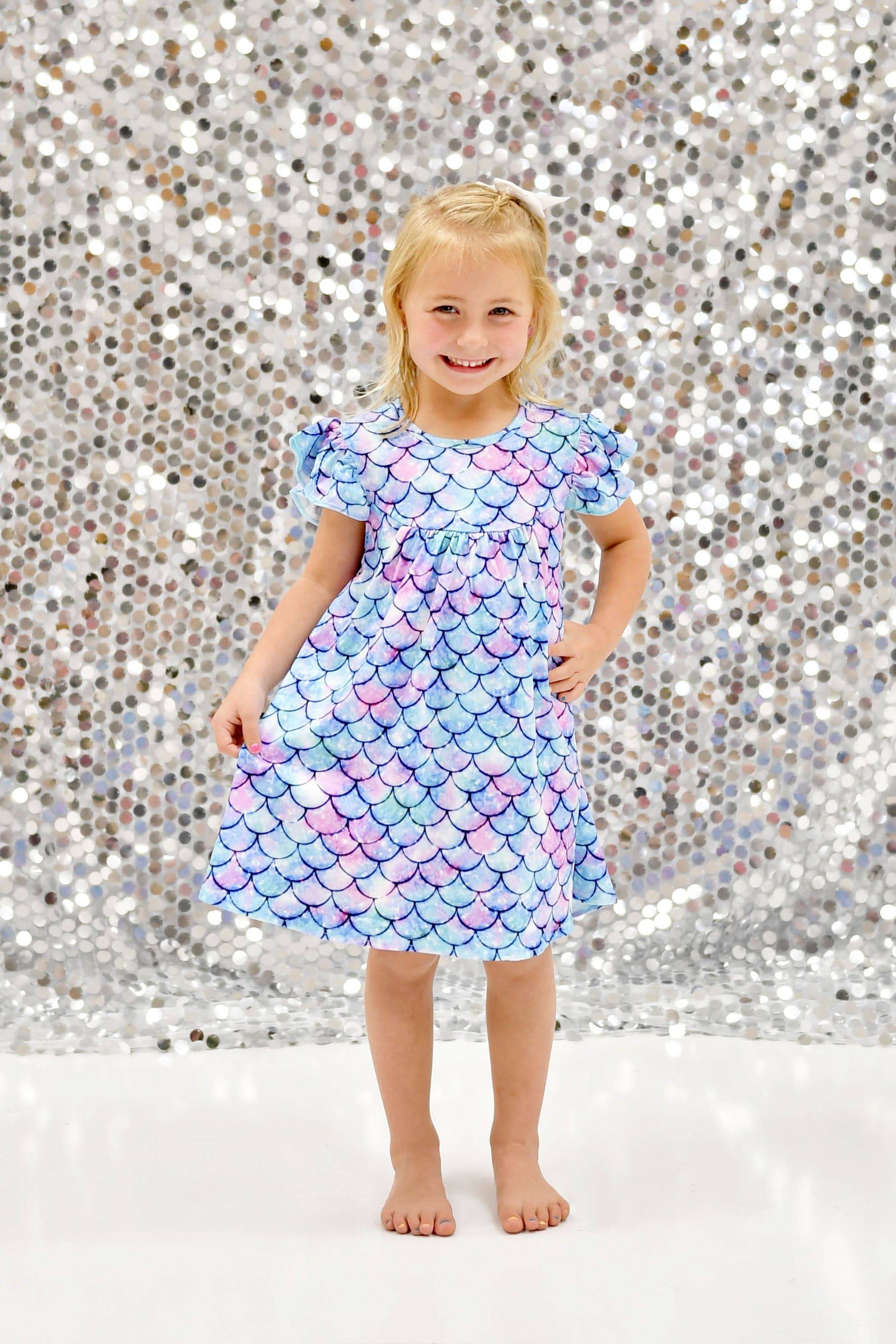 Shiny Mermaid Scale Milk Silk Flutter Dress 8/9 Shiny Mermaid Scale Milk Silk Flutter Dress 8/9