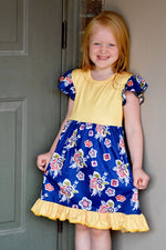 Yellow Polka Dot Floral Long Flutter Milk Silk Dress - Great Lakes Kids Apparel LLC