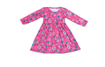 Bright Pink Long Sleeve Milk Silk Floral Dress - Great Lakes Kids Apparel LLC