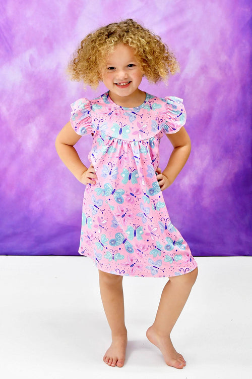 Pink Pastel Butterfly Milk Silk Flutter Dress - Great Lakes Kids Apparel LLC