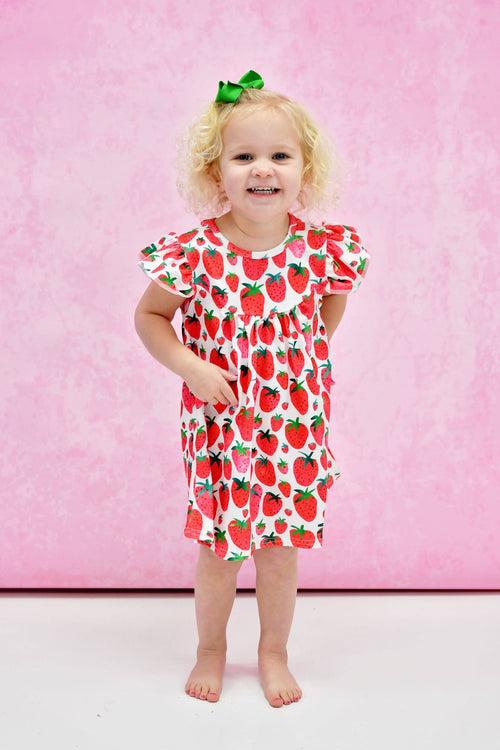 Strawberry Milk Silk Flutter Dress - Great Lakes Kids Apparel LLC
