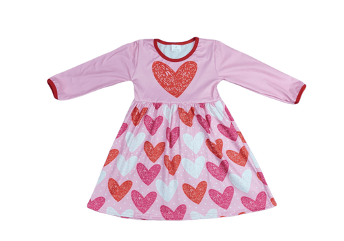 Heart Front Long Sleeve Milk Silk Dress - Great Lakes Kids Apparel LLC