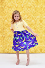 Mardi Gras Short Sleeve Milk Silk Dress - Great Lakes Kids Apparel LLC