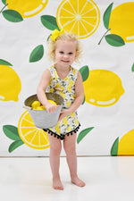 Summer Lemon Milk Silk Pom Pom Romper - Great Lakes Kids Apparel LLC