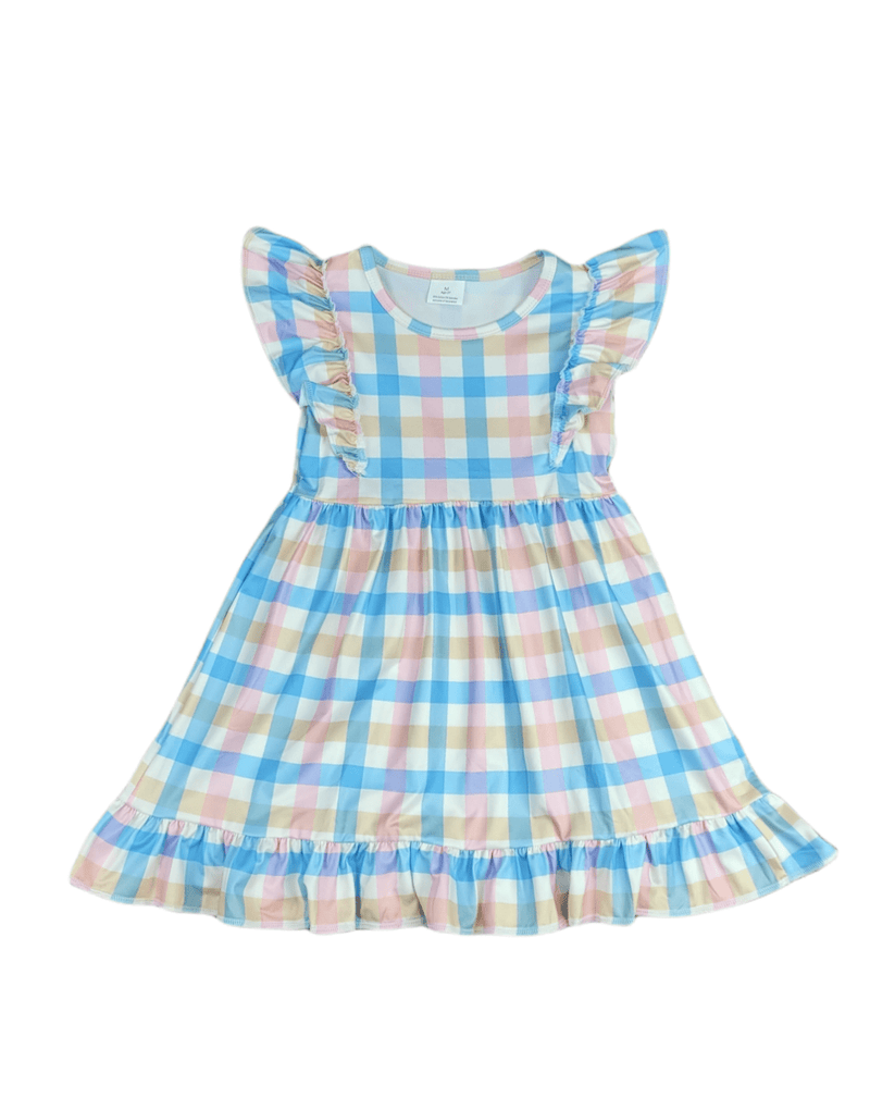 Pastel Plaid Milk Silk Ruffle Flutter Dress - Great Lakes Kids Apparel LLC
