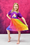 Rainbow Unicorn Short Sleeve Milk Silk Dress - Great Lakes Kids Apparel LLC