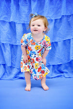 Vibrant Floral Short Sleeve Milk Silk Dress - Great Lakes Kids Apparel LLC