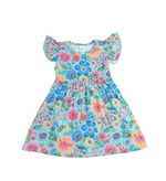 Blue Summer Floral Milk Silk Long Flutter Dress - Great Lakes Kids Apparel LLC
