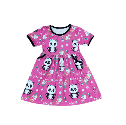 Pink Panda Short Sleeve Pocket Milk Silk Dress - Great Lakes Kids Apparel LLC