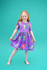Mermaid Vibes Short Sleeve Milk Silk Dress - Great Lakes Kids Apparel LLC