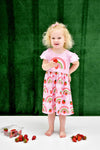 Strawberry Rainbow Long Flutter Milk Silk Dress - Great Lakes Kids Apparel LLC