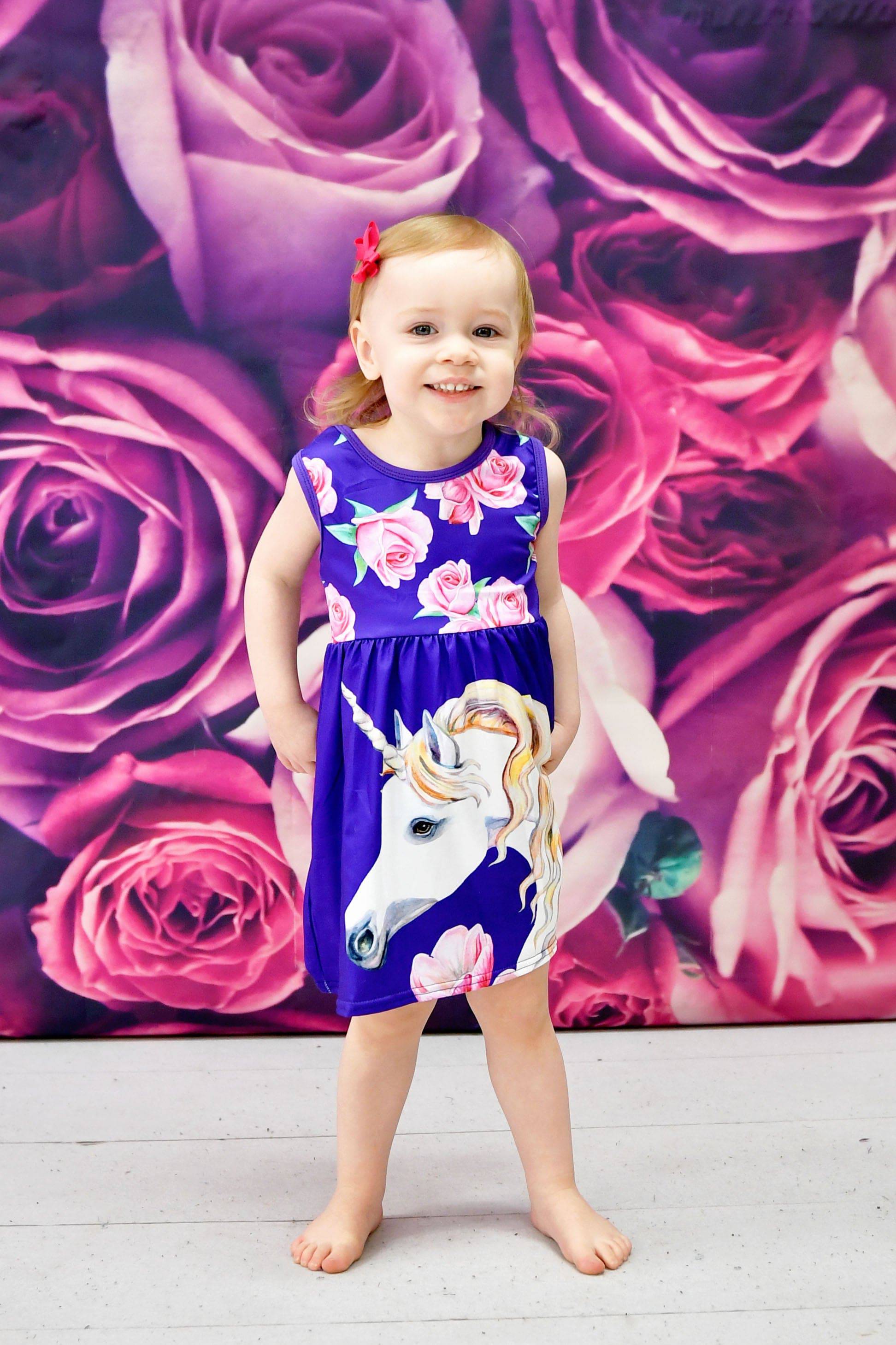 Purple Floral Unicorn Milk Silk Tank Dress 2T Purple Floral Unicorn Milk Silk Tank Dress 2T