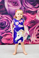 Purple Floral Unicorn Milk Silk Tank Dress - Great Lakes Kids Apparel LLC