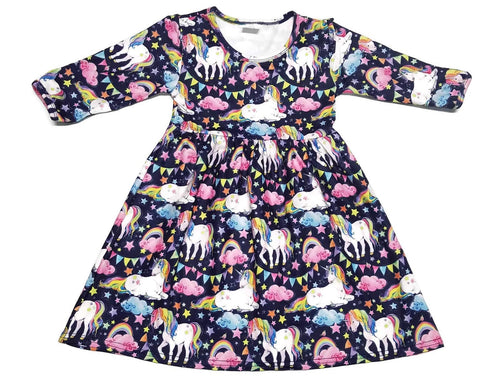 Unicorn Aubrey 3/4 sleeve Milk Silk Dress - Great Lakes Kids Apparel LLC