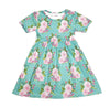 Teal Flower Short Sleeve Milk Silk Dress - Great Lakes Kids Apparel LLC