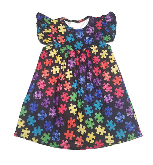 Autism Awareness Milk Silk Flutter Dress - Great Lakes Kids Apparel LLC