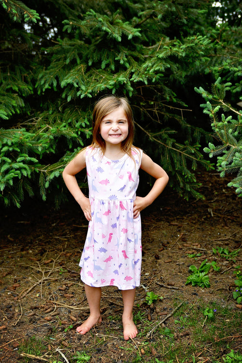 Pretty Pink Dino Milk Silk Tank Dress - Great Lakes Kids Apparel LLC