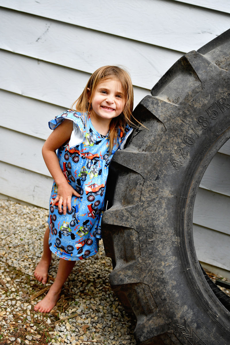 Monster Truck Milk Silk Flutter Dress - Great Lakes Kids Apparel LLC
