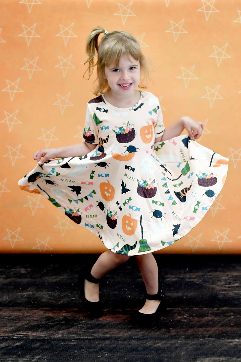 Be Scary Short Sleeve Twirl Milk Silk Dress - Great Lakes Kids Apparel LLC