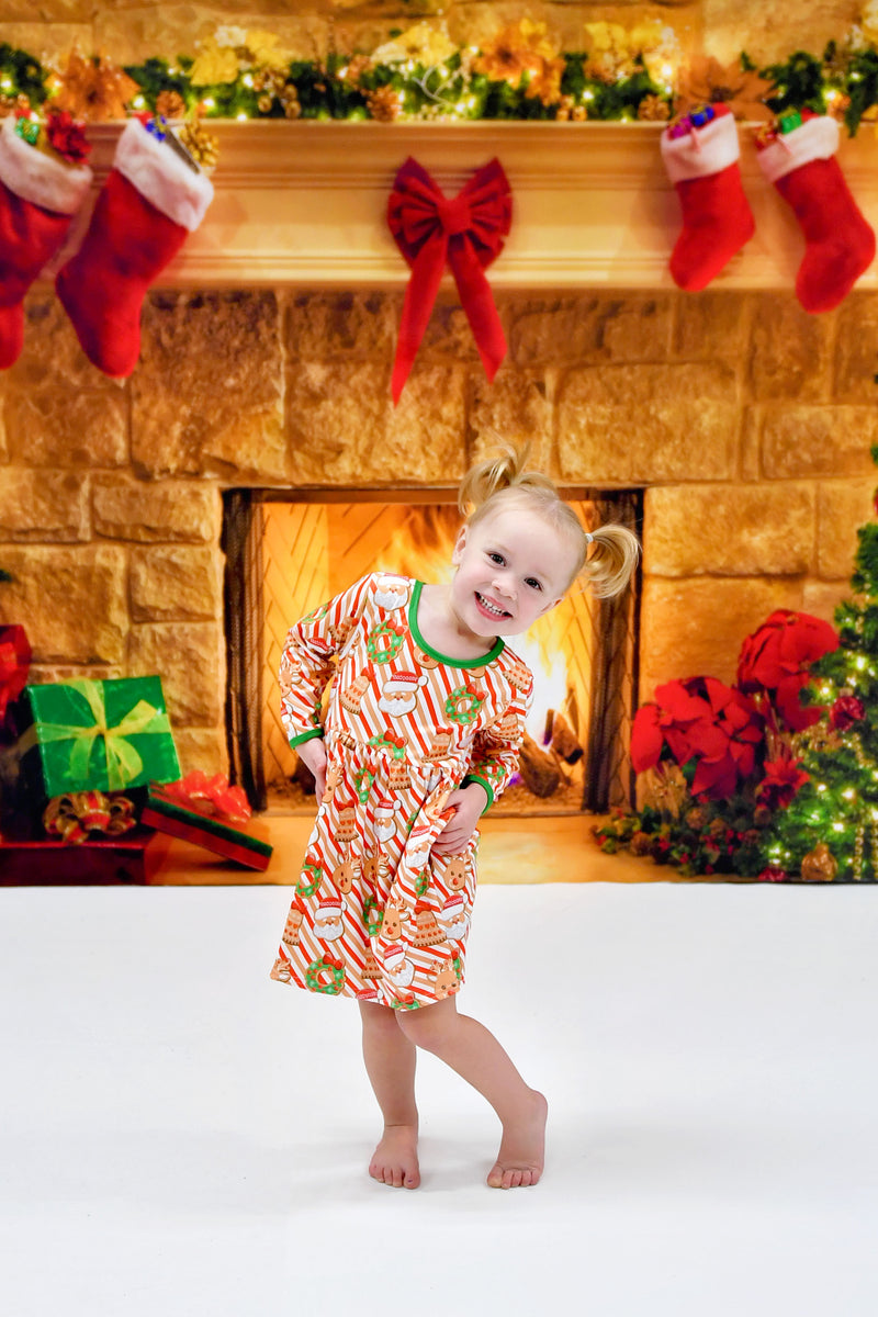 Christmas Cookie Delight Long Sleeve Milk Silk Dress - Great Lakes Kids Apparel LLC