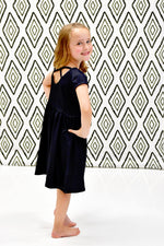 Dark Navy Solid Short Sleeve Cross Back Milk Silk Dress - Great Lakes Kids Apparel LLC
