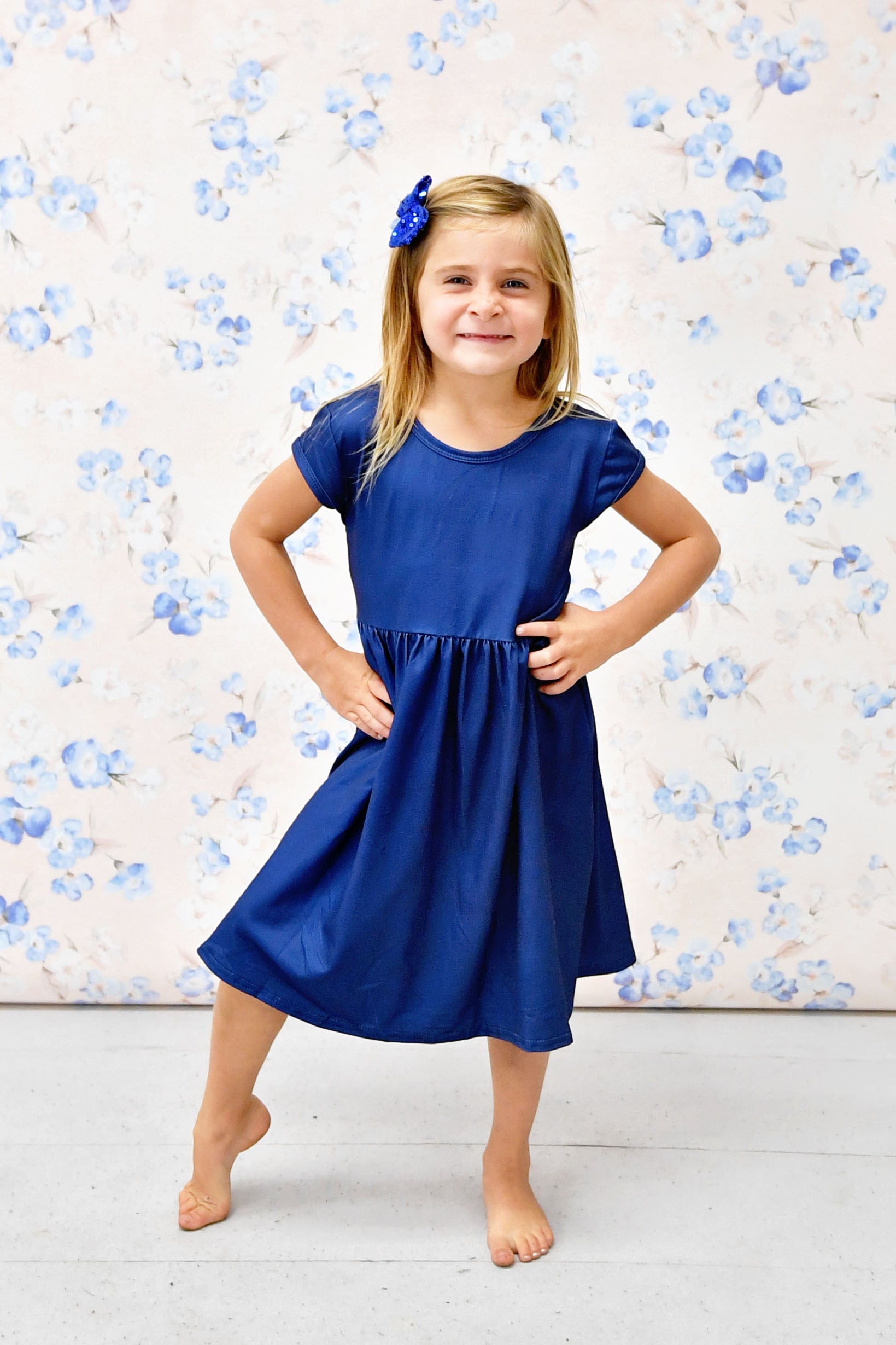 Royal Blue Solid Short Sleeve Cross Back Milk Silk Dress Royal Blue Solid Short Sleeve Cross Back Milk Silk Dress