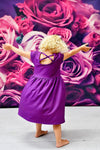 Purple Solid Short Sleeve Cross Back Milk Silk Dress - Great Lakes Kids Apparel LLC