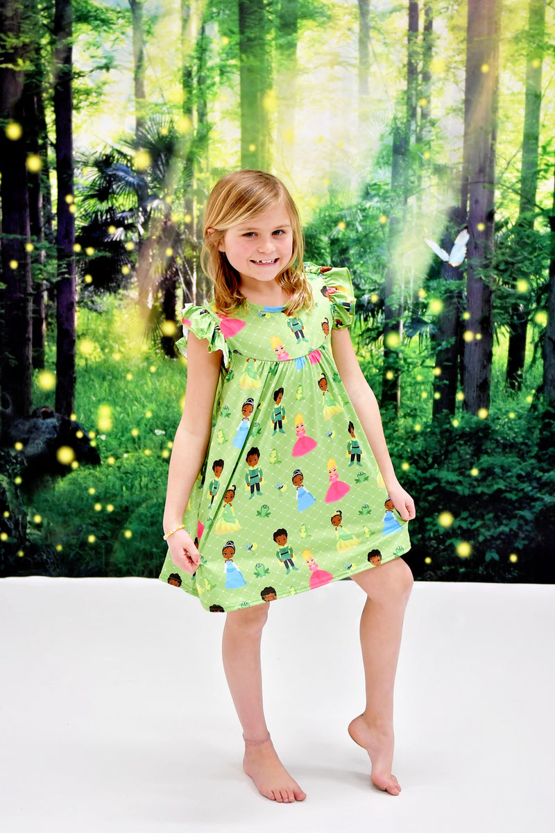 Frog Princess Inspired Milk Silk Flutter Dress - Great Lakes Kids Apparel LLC