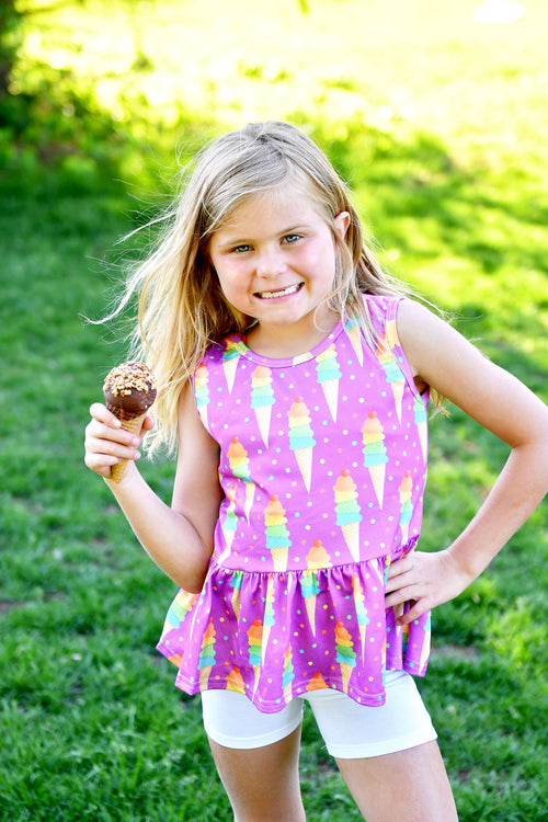 Ice Cream Milk Silk Peplum Tank Top - Great Lakes Kids Apparel LLC