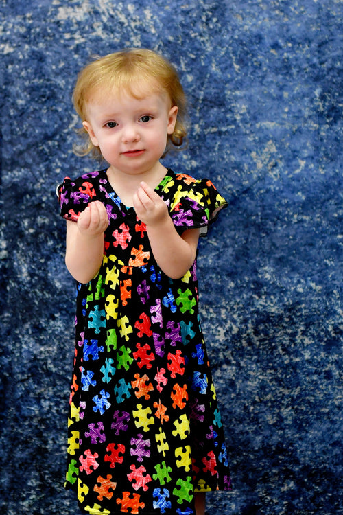 Autism Awareness Milk Silk Flutter Dress - Great Lakes Kids Apparel LLC