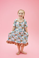 Spring Deer Short Sleeve Pocket Ruffle Milk Silk Dress - Great Lakes Kids Apparel LLC