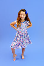 Blue and Purple Floral Ruffle Milk Silk Tank Dress - Great Lakes Kids Apparel LLC