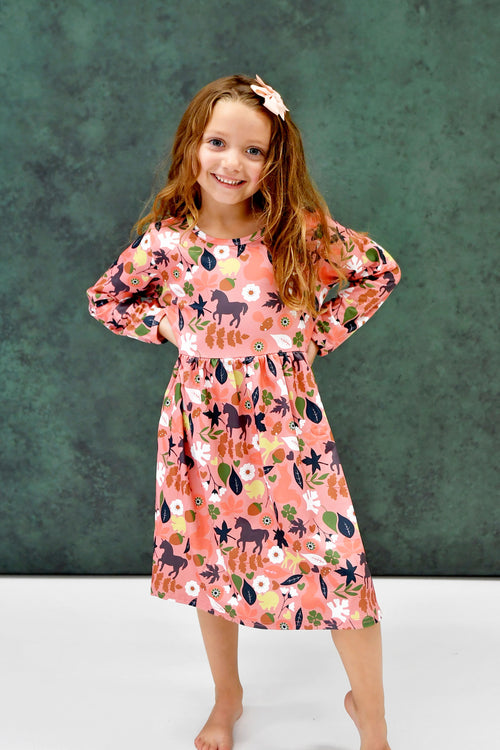 Fall Unicorn Long Sleeve Milk Silk Dress - Great Lakes Kids Apparel LLC